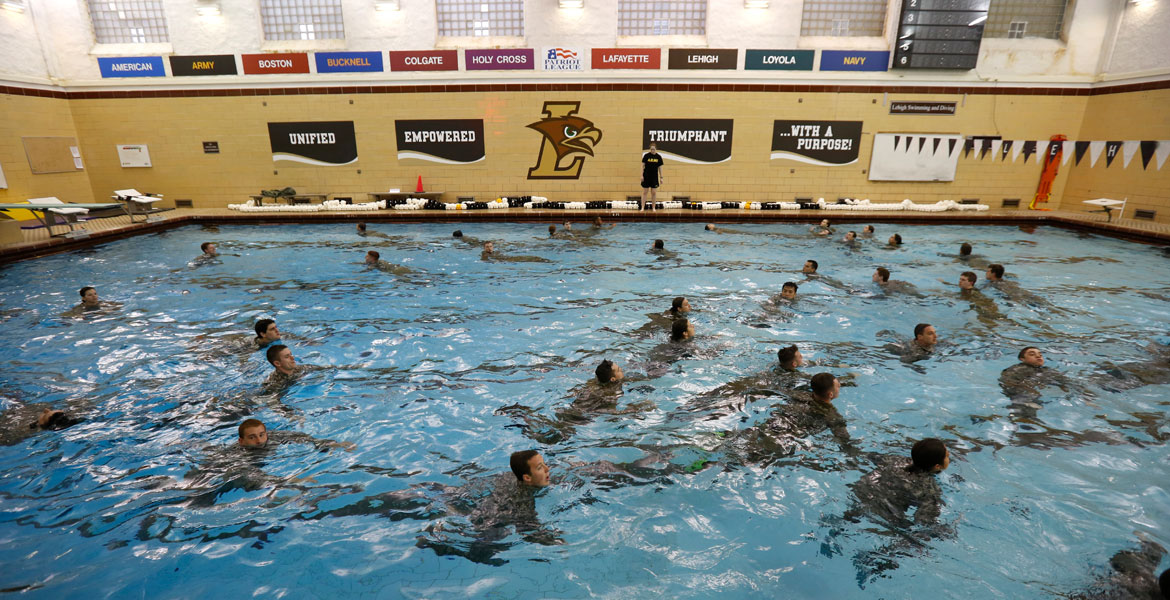 ROTC treading water in swimming pool