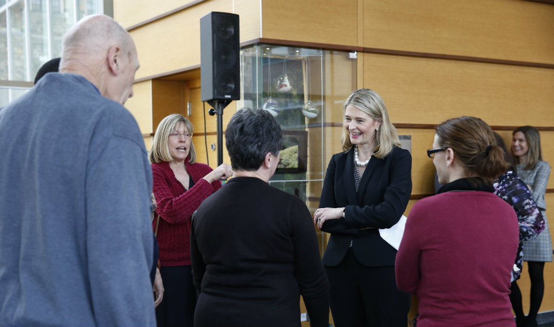 Dean Whitney P. Witt greets members of the Lehigh community