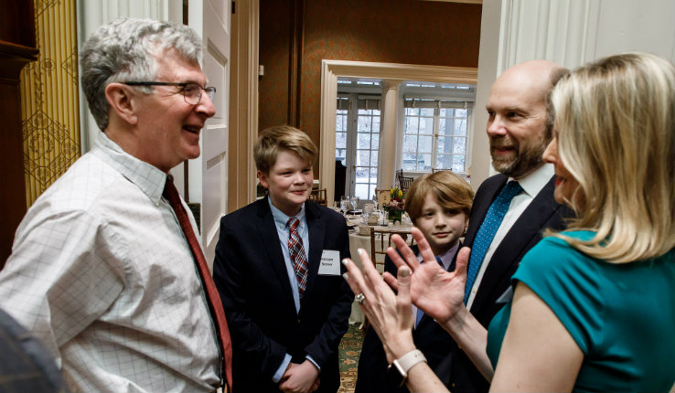 Whitney P. Witt and her family talk with Lehigh President John D. Simon