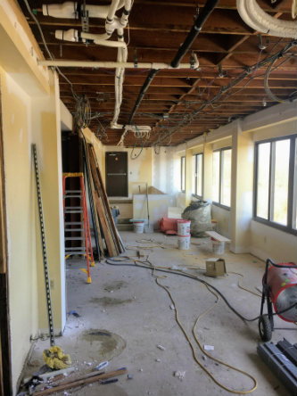 Construction inside the former press box structure at Goodman Stadium