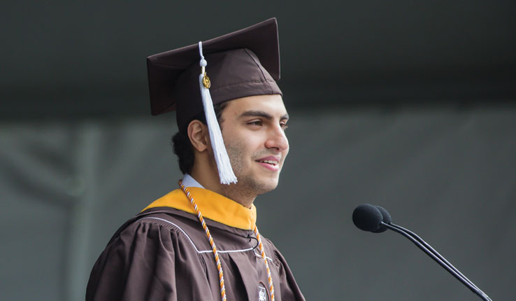 Senior Class President Giovanni Zlaket speaks at Lehigh University commencement