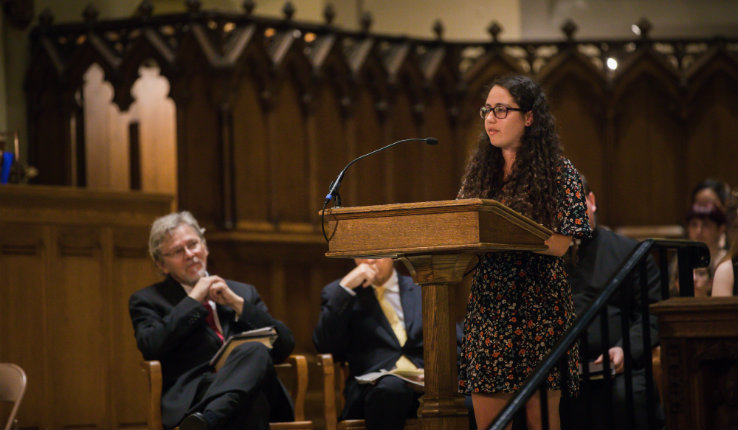 Emily Weston '19 speaks at the 151st Baccalaureate