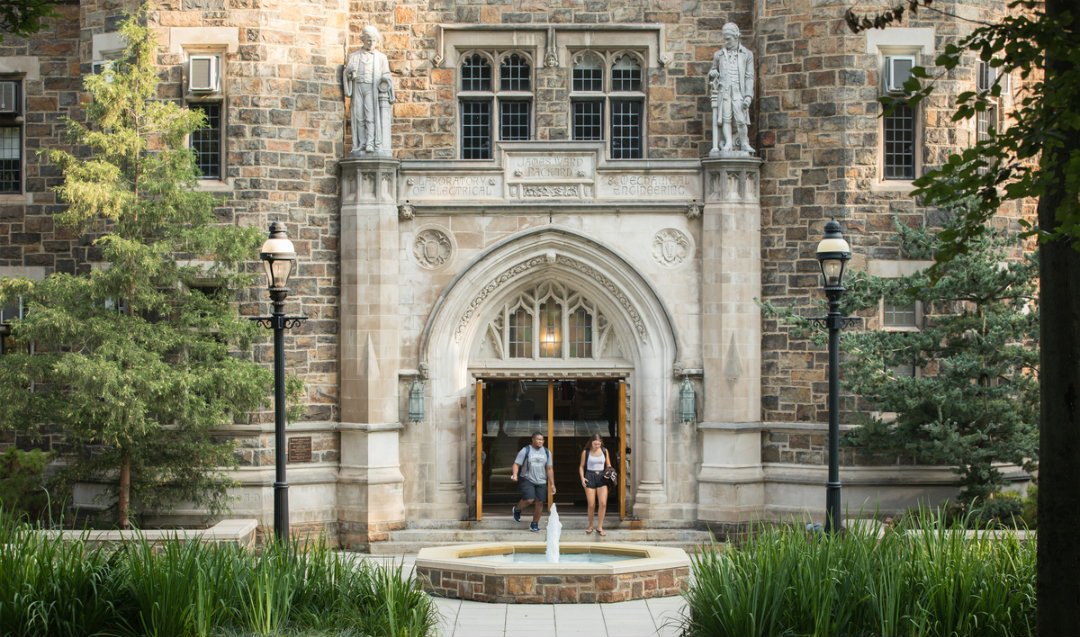 Students walking out of Lehigh University's Packard Lab