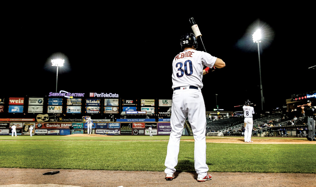 Matt McBride in the on-deck circle at an IronPigs game