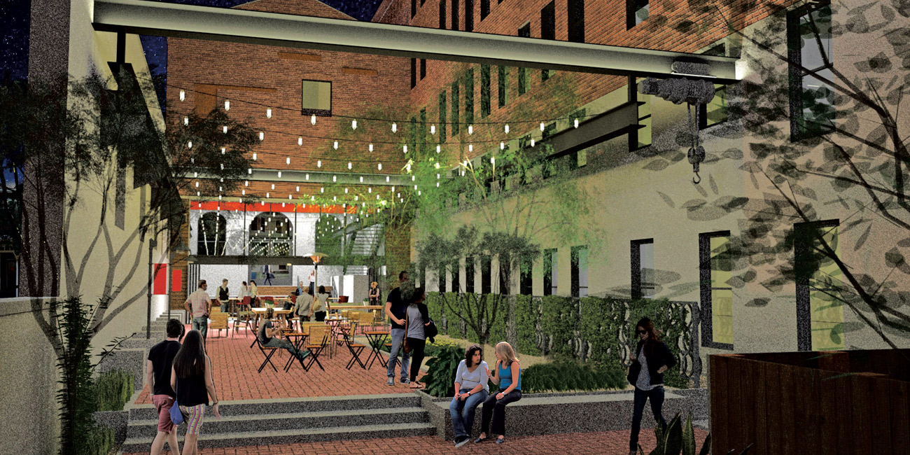 Rendering of courtyard at Brinker Lofts