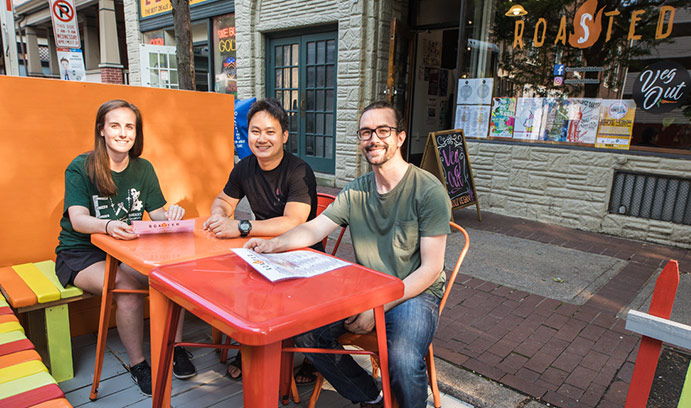 Students at an outdoor table