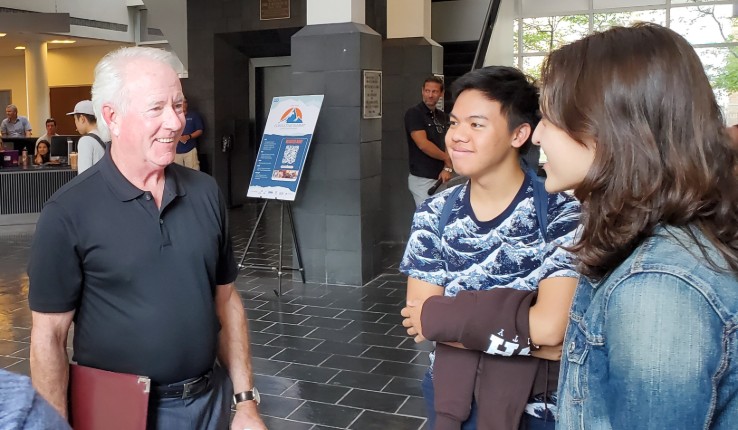 Bruce Taggart meets with students at the opening of the new Café at FML at Lehigh University. 