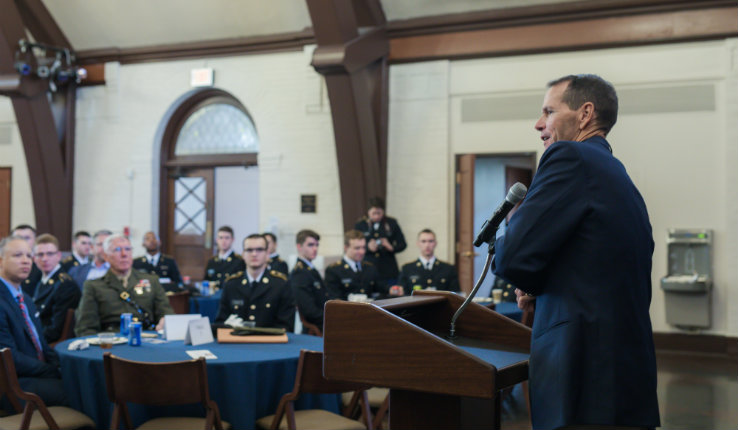 Lt. Gen. Stanley E. Clarke speaks at Veterans luncheon