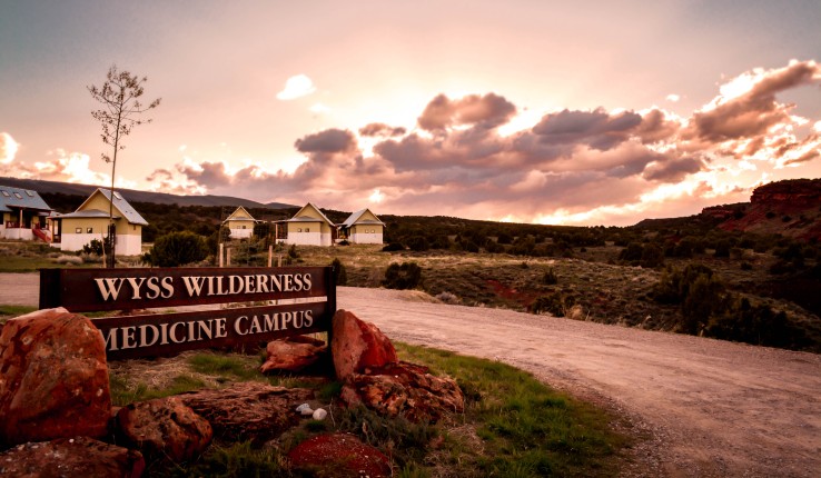 Sunset at the entrance to Wyss Wilderness Medical Campus in Wyoming. 