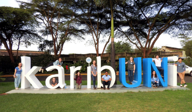 Students posing at UN offices in Nairobi, Kenya