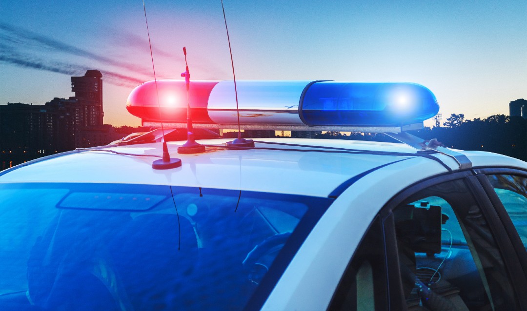 Close up of flashing lights on a police car