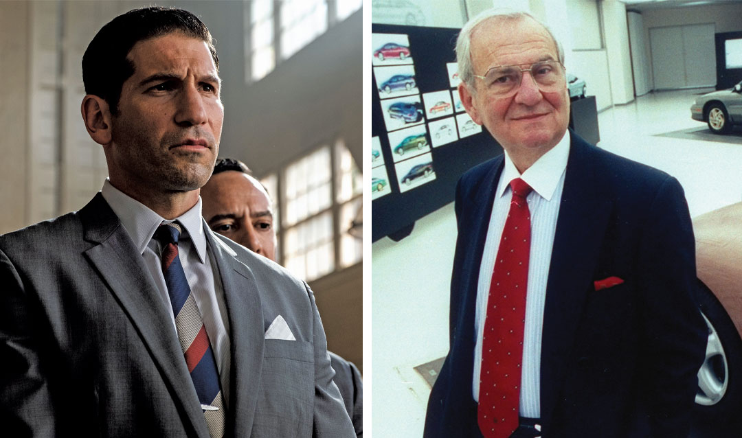 Actor Jon Bernthal (left) portrays the late Lee Iacocca ’45 (right) in Ford v Ferrari.