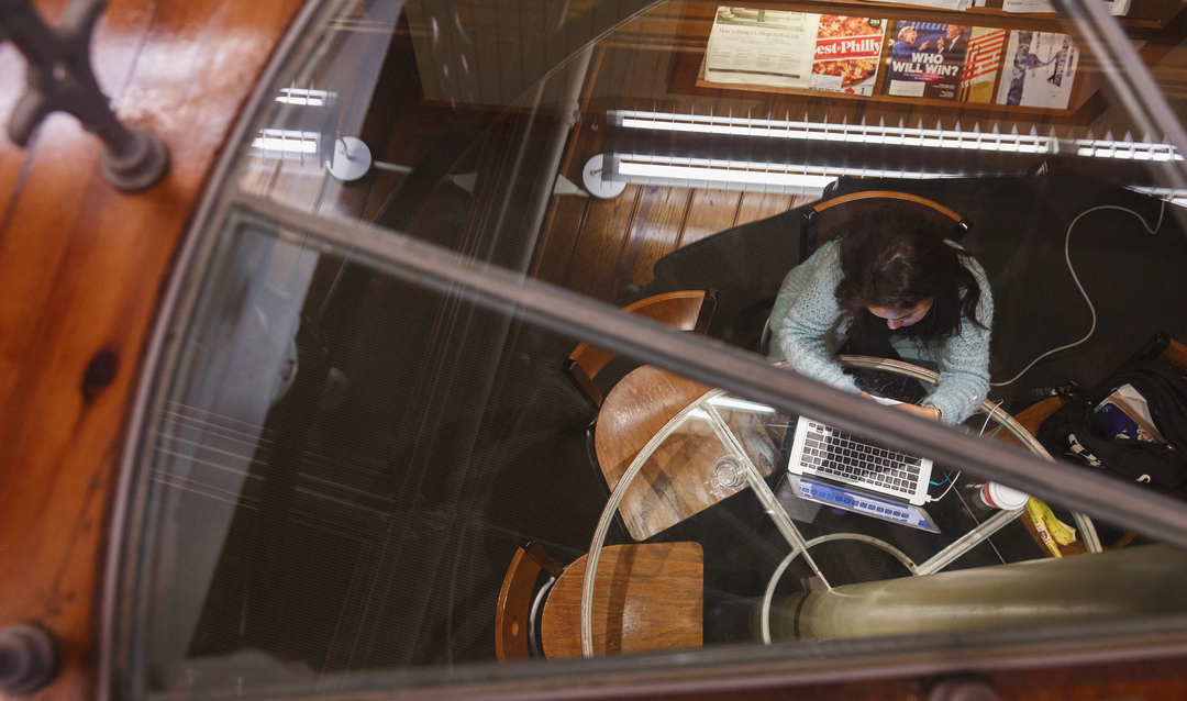 Bird's eye view of student studying