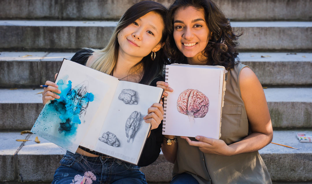 Post-baccalaureate student Viola Yu '21, left, and Sarrah Hussain ’21 