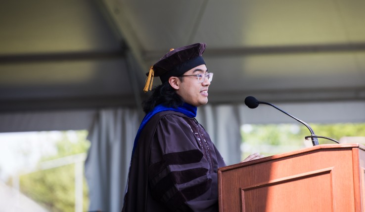 Nick Ungson speaking at Commencement