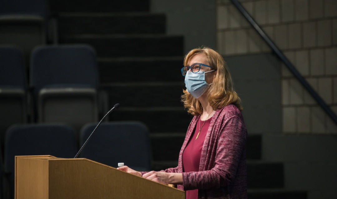 Lehigh Deputy Provost for Academic Affairs Jennifer Jensen speaks at podium