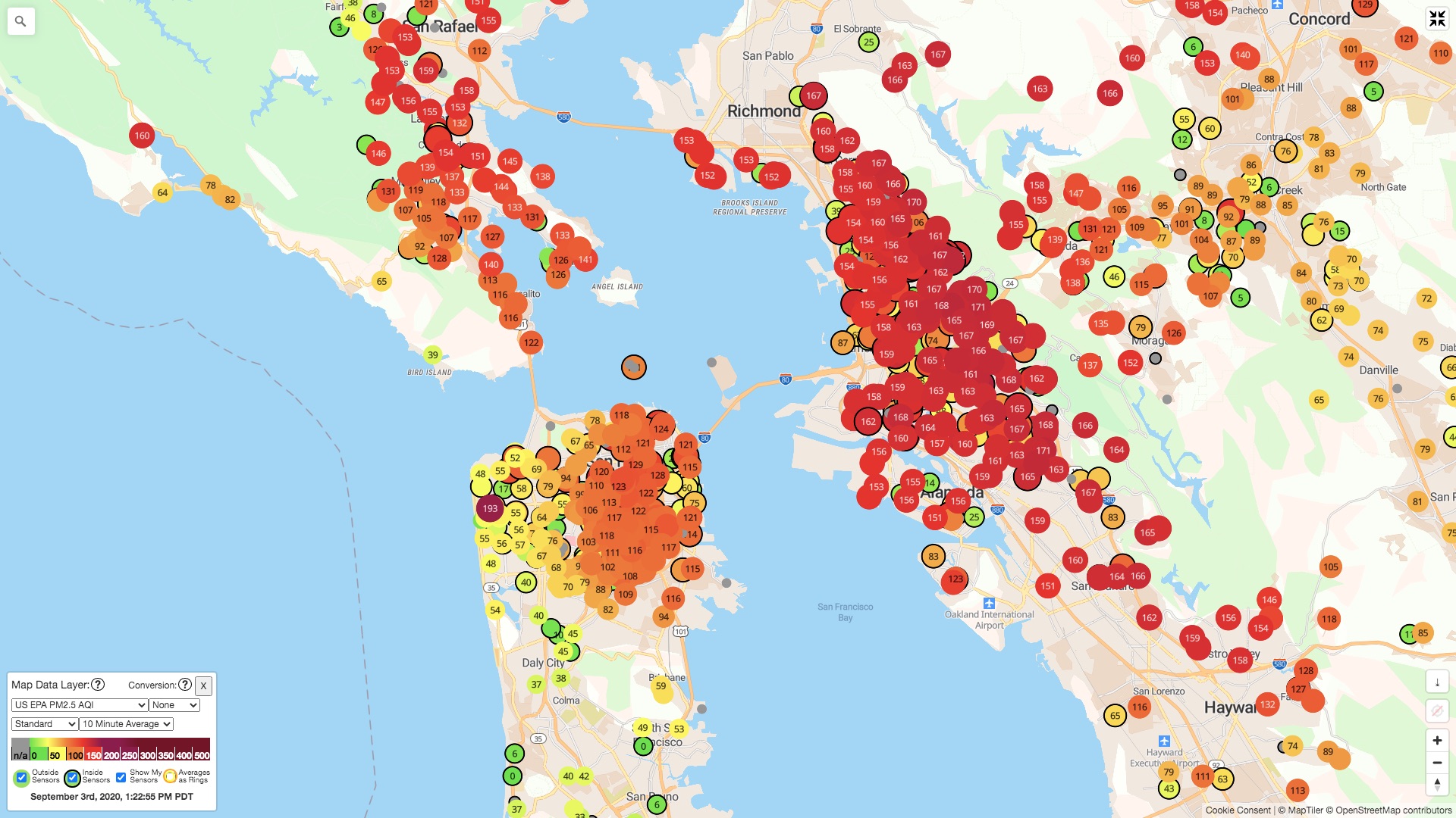 PurpleAir monitors map