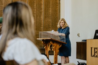 Jennifer Jensen addresses students