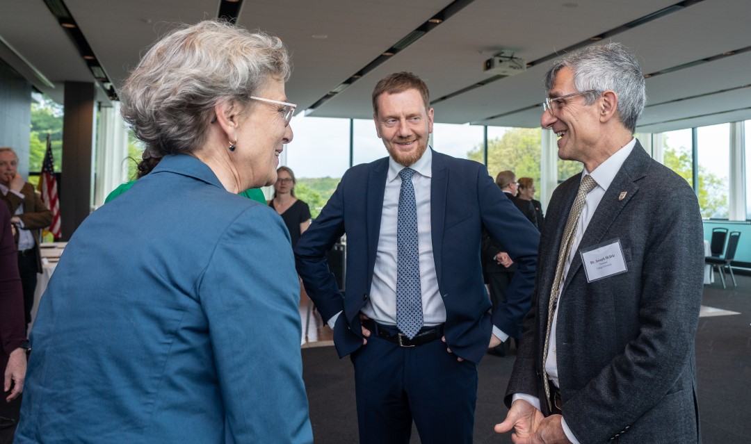 Ursula M. Staudinger, president of Technische Universität Dresden; Minister-President of the Free State of Saxony in Germany Michael Kretschmer; and Lehigh President Joseph J. Helble.