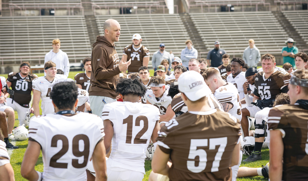 Kevin Cahill addressing team huddle