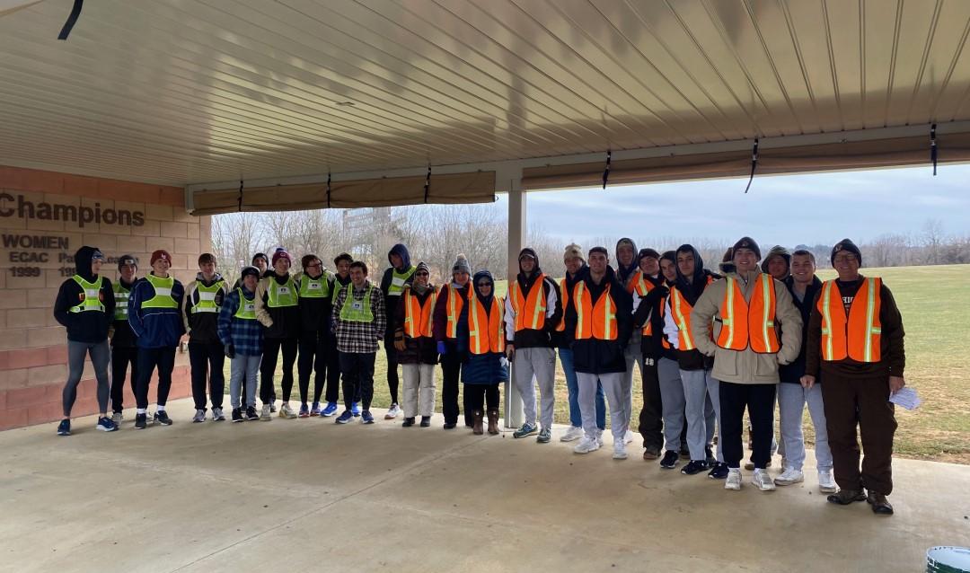 crew gets ready to pick up trash