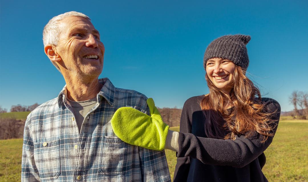 Olivia Abrams with her father and their TiCK MiTT