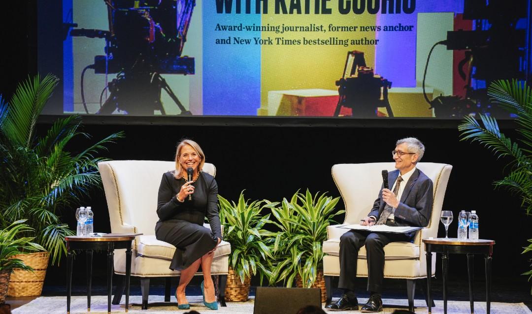 Katie Couric and President Joe Helble on stage