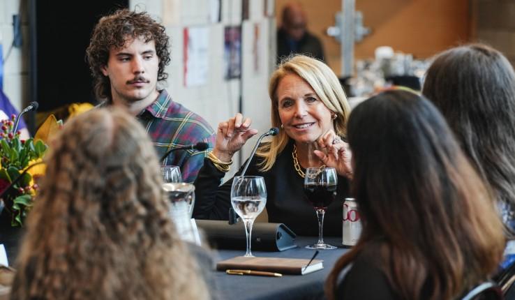 Katie Couric meeting with students