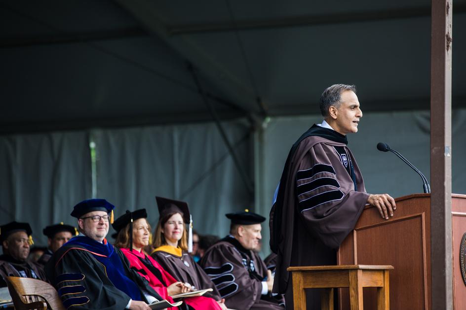 Verma addressing crowd at graduation