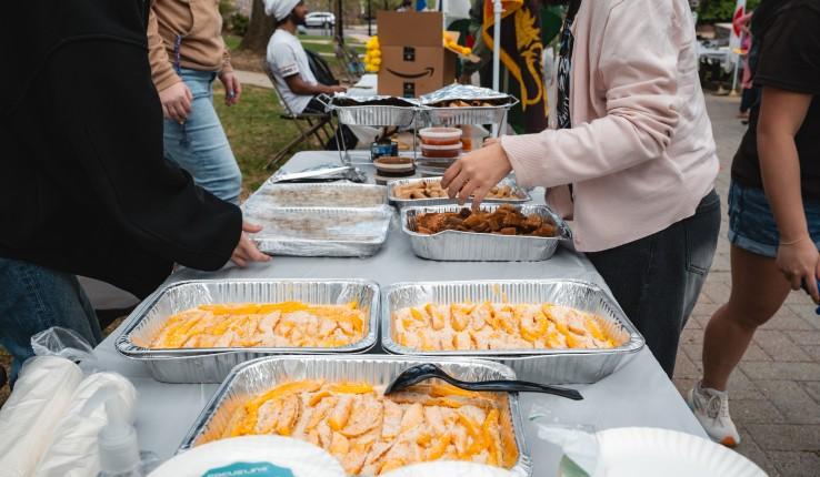Tables of food at the bazaar