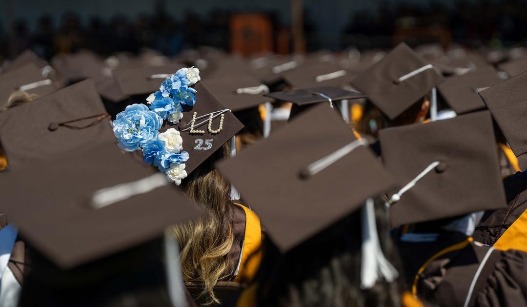 Decorated mortarboards at Lehigh University Undergraduate Commencement 2025