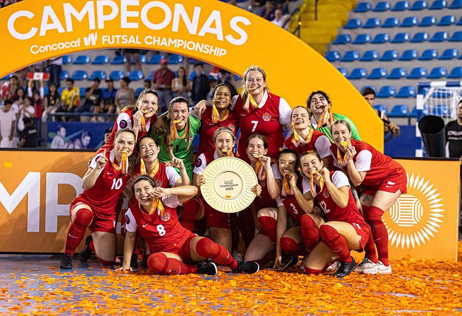 Esther Brossard with the Canadian women's futsal team