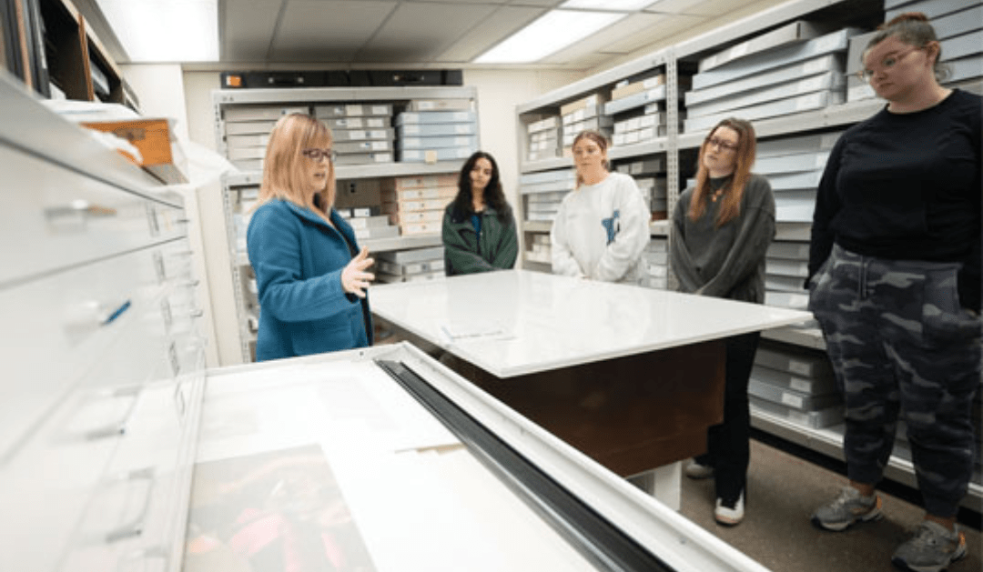 Students visit LUAG’s storage area as part of the Intro to Museums and Museum Professions class.