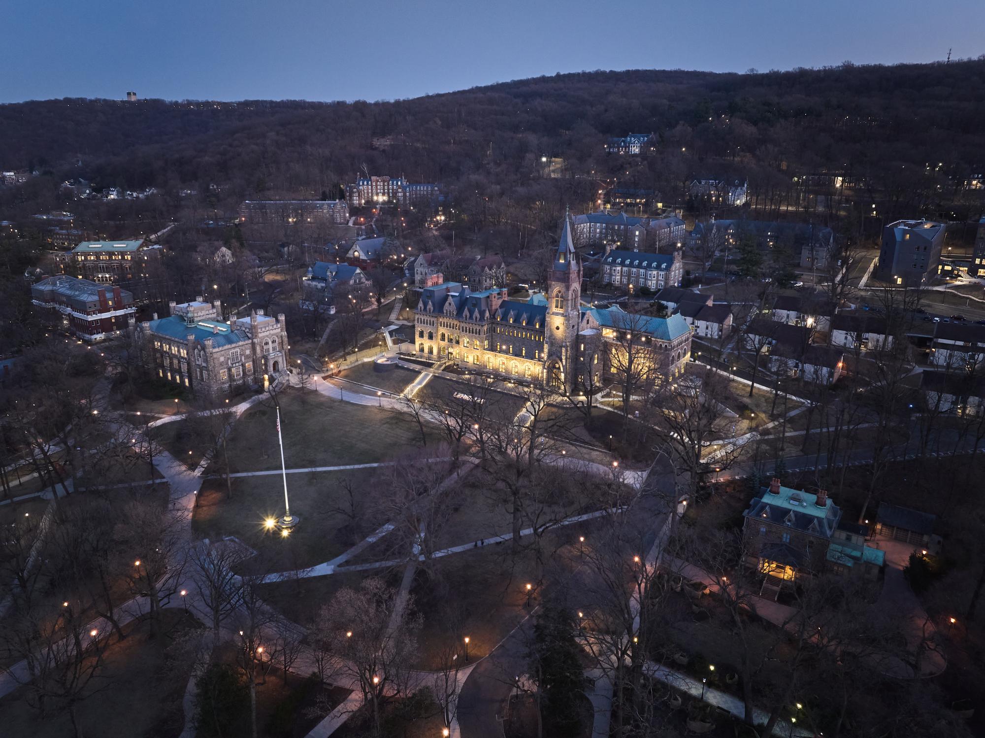 Aerial image of the Clayton UC at night