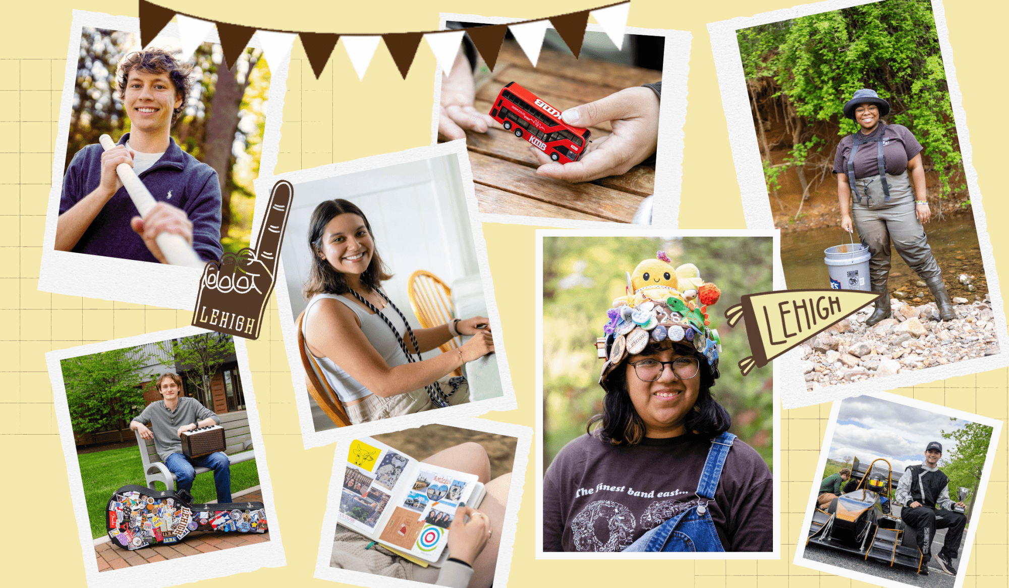 A collage of photos featuring students engaged in various hobbies and activities.
