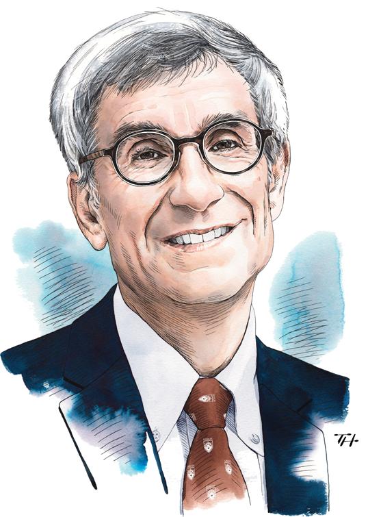 Illustration of a smiling man with round glasses, wearing a suit and tie.