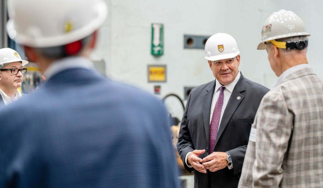 Men gathered in the hardhats in the Lehigh ATLSS center