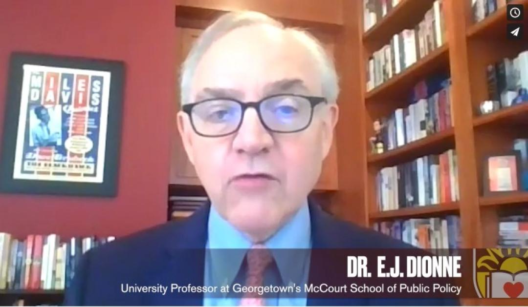 Screenshot of E.J. Dionne Jr. giving his address