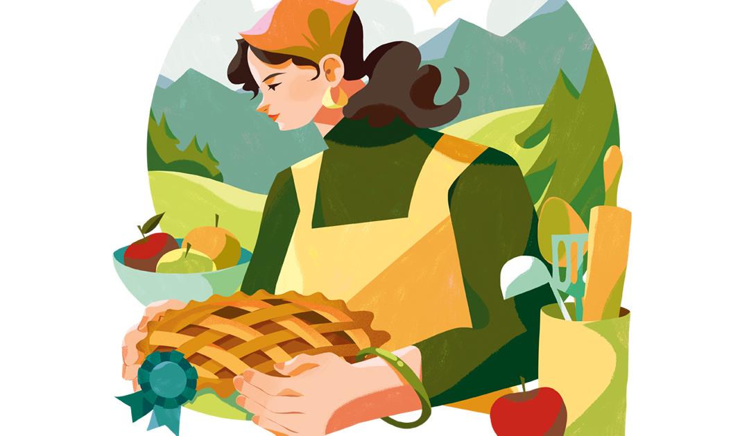 illustration of a woman with a pie