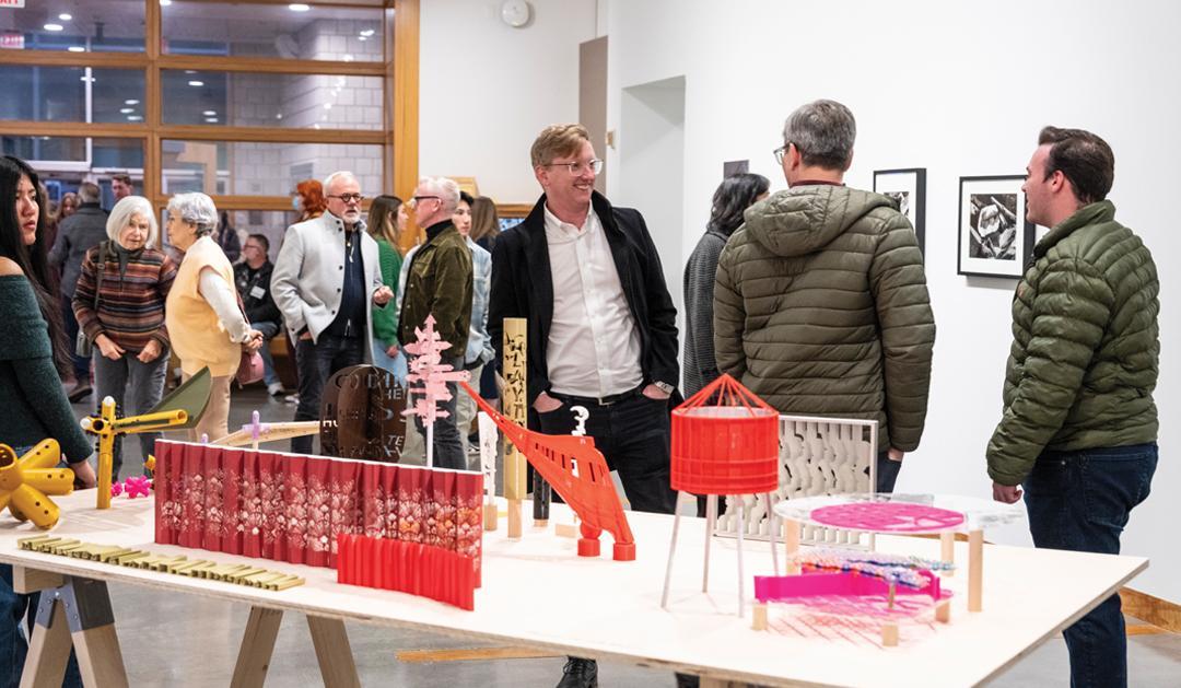 People gather in Lehigh University Art Galleries.