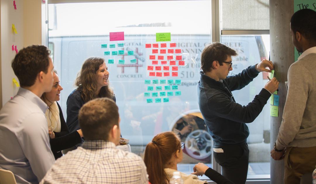 Students collaborate in a group