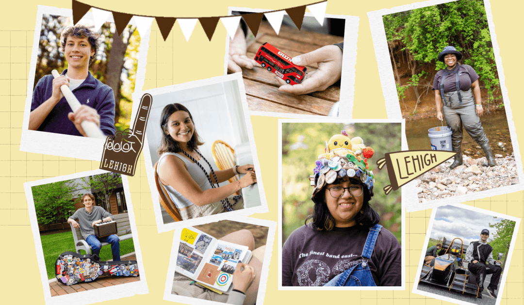 Scrapbook collage of student photos and activities on a yellow grid background.