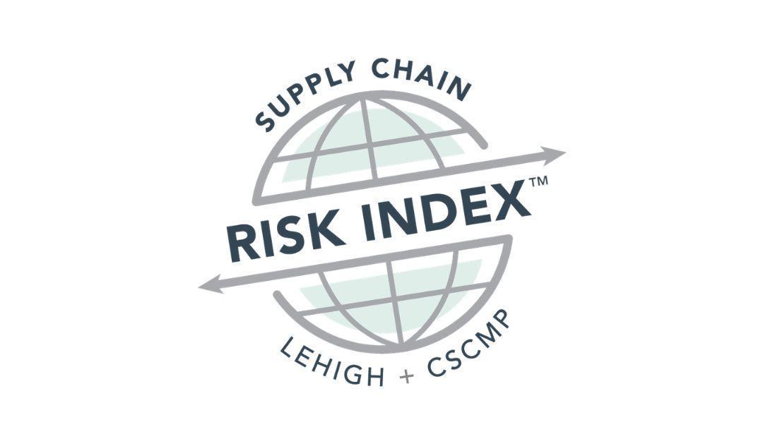 Logo for Lehigh + CSCMP Supply Chain Risk Index featuring a globe and arrow.