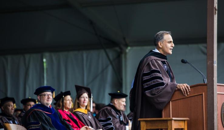 Verma addressing crowd at graduation