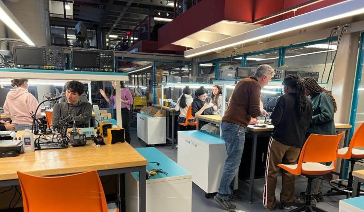 Students working in a design lab.
