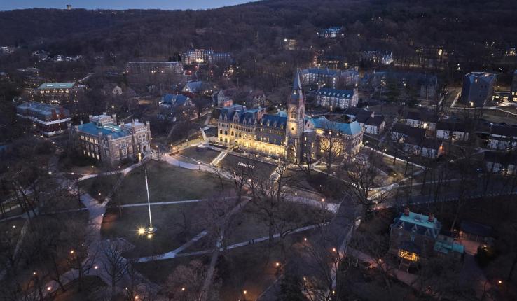 Aerial image of the Clayton UC at night