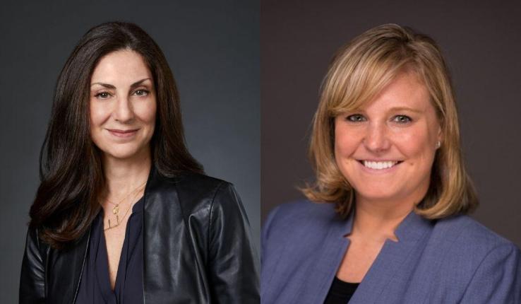 Side-by-side professional headshots of two smiling women, one brunette and one blonde.
