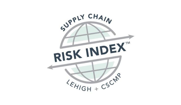 Logo for Lehigh + CSCMP Supply Chain Risk Index featuring a globe and arrow.