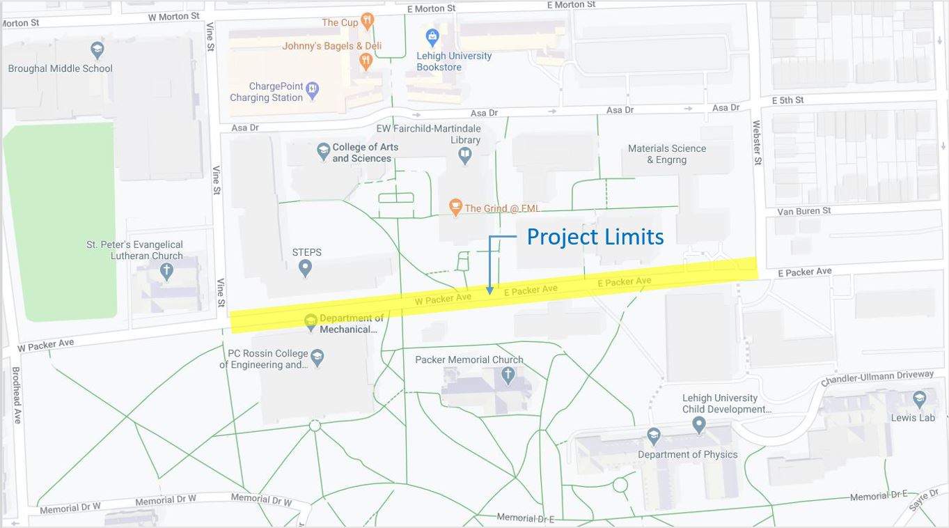 Map depicting the closure of Packer Avenue