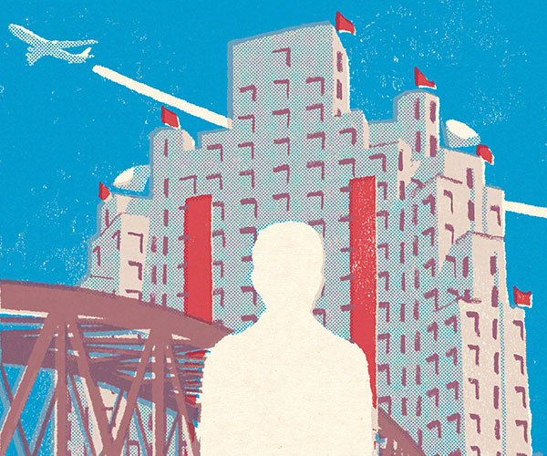 Circles filled with colored patterns connected by white lines